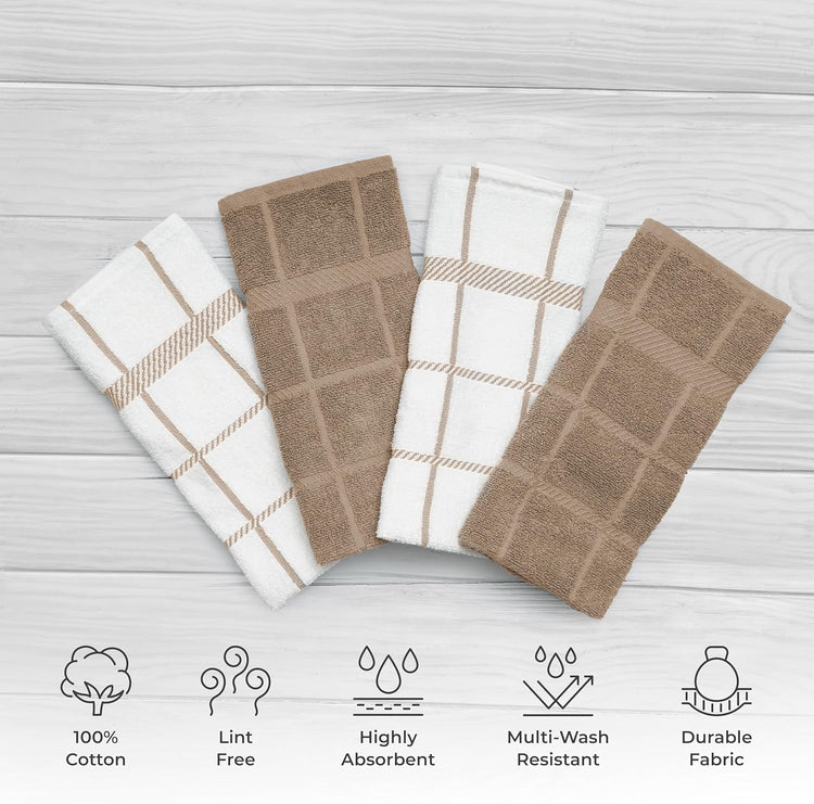 100% Cotton Terry Dish Towels, 4 pack16 x26 Inches, Super Soft and Absorbent Kitchen Towels, Perfect for Kitchen Cleaning and Dish Washing | Tan - Nestoria