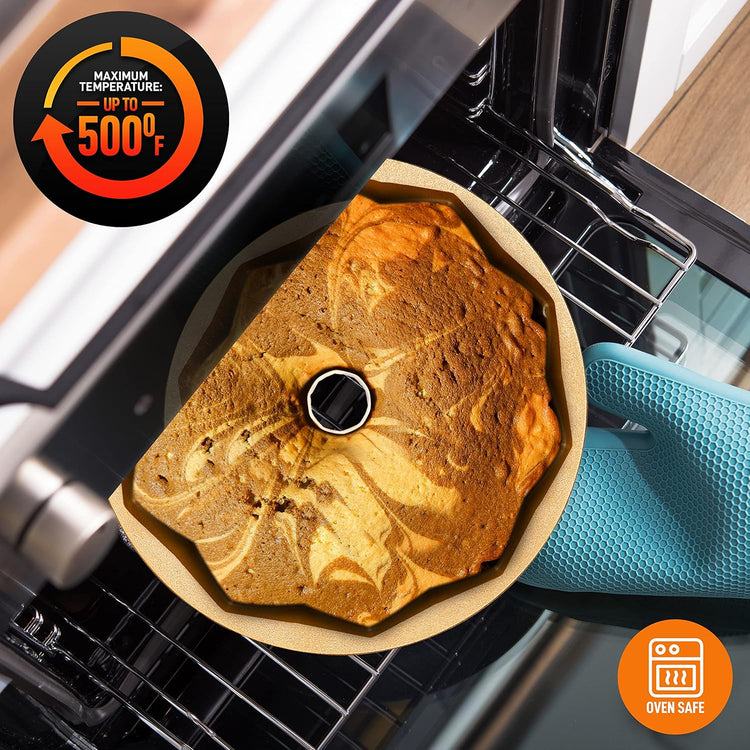 NutriChef 9-Inch Cake Pan - Thick and Heavy Cast Aluminum Bakeware Cake Mold with 2 Layers of Nonstick Coating - French Wreath Design for Uniform Baking Up To 500 Degrees - Easy to Clean, Gold