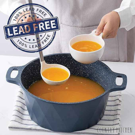 Country Kitchen Non-Stick Cast Aluminum Cookware Set - Durable Kitchen Cookware for Everyday Cooking, Navy Diamond, 11 Pc.