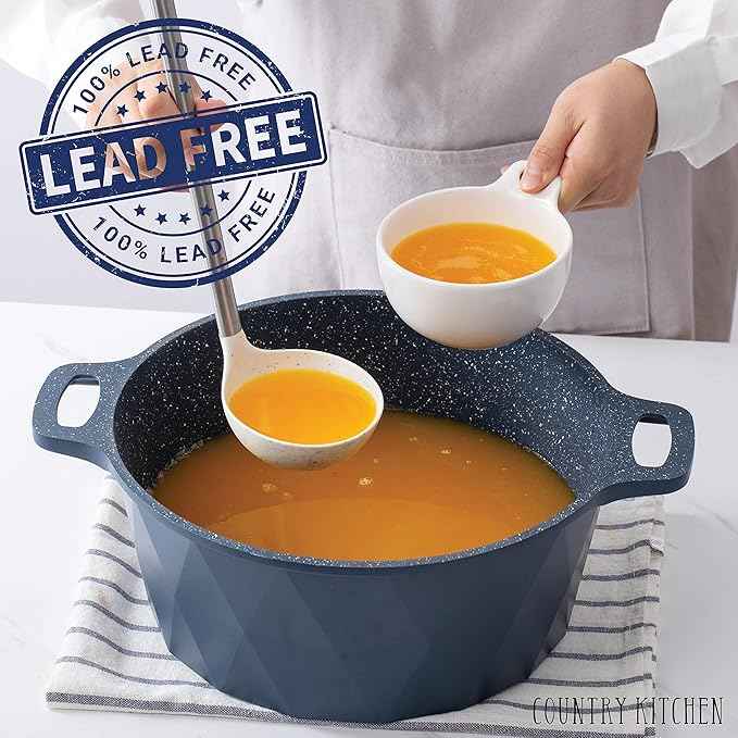 Country Kitchen Non-Stick Cast Aluminum Cookware Set - Durable Kitchen Cookware for Everyday Cooking, Navy Diamond, 11 Pc.