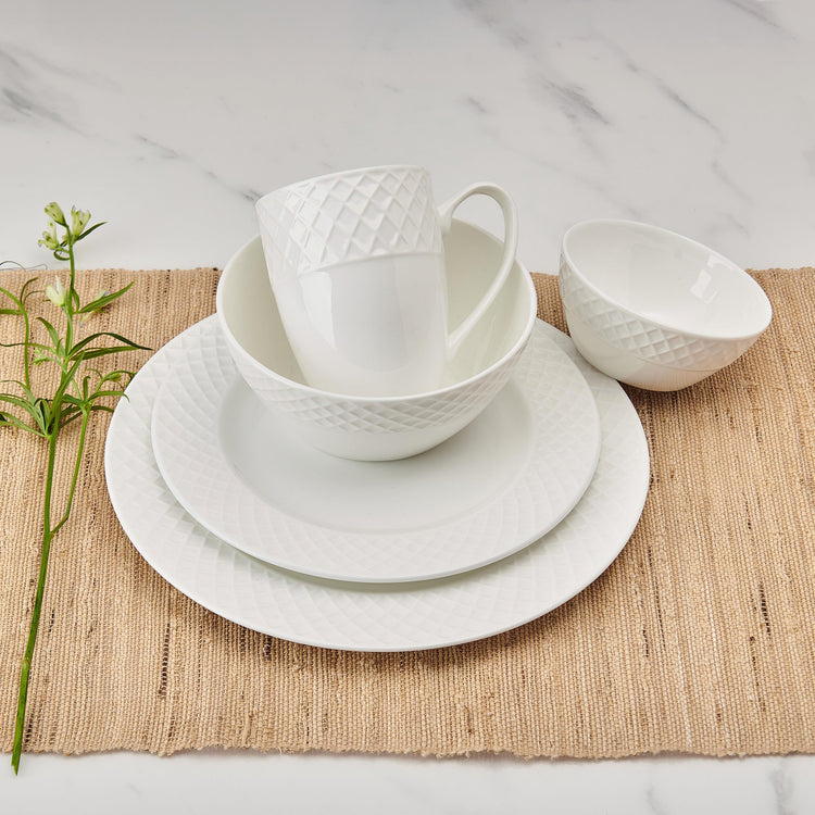 Trellis Bone China Lightweight Chip Resistant 40 Piece Dinnerware Set