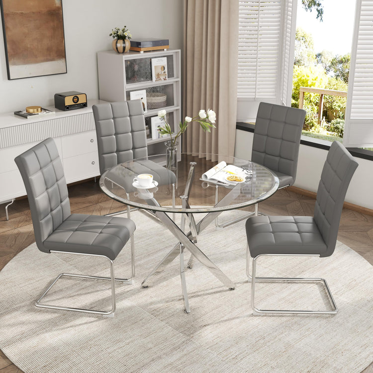 5 Piece Round Glass Dining Table Set