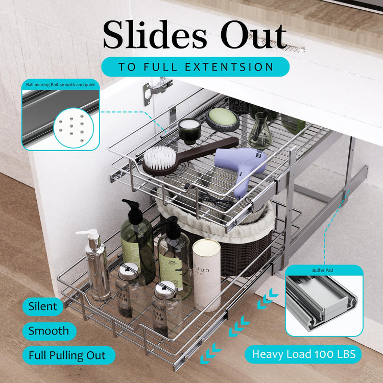 2 Tier Pull Out Cabinet Organizer 11" W X 22" D