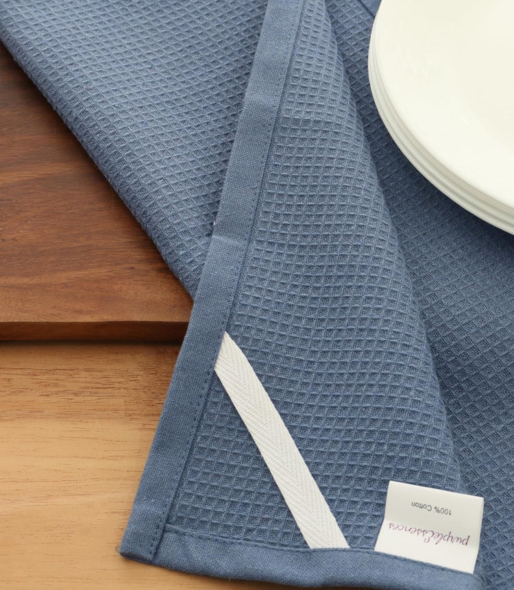 PurpleEssences Waffle Weave Kitchen Towel, 100% Cotton - 15 x 25 Inches, with Hanging Loop Ultra Soft Absorbent Quick Drying Dish Cloth, Tea and Hand Towels, 4 Pack - Spring Summer - Smoky Grey - Nestoria