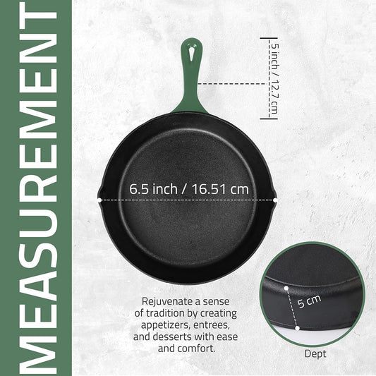 Utopia Kitchen Cast Iron Frying Pan 6.5 Inch, Cast Iron Chefs Pan, Pre Seasoned Skillet, Safe Grill Cookware for Indoor & Outdoor Use, Green - Nestoria