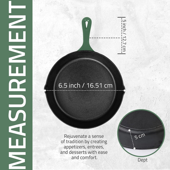 Utopia Kitchen Cast Iron Frying Pan 6.5 Inch, Cast Iron Chefs Pan, Pre Seasoned Skillet, Safe Grill Cookware for Indoor & Outdoor Use, Green - Nestoria