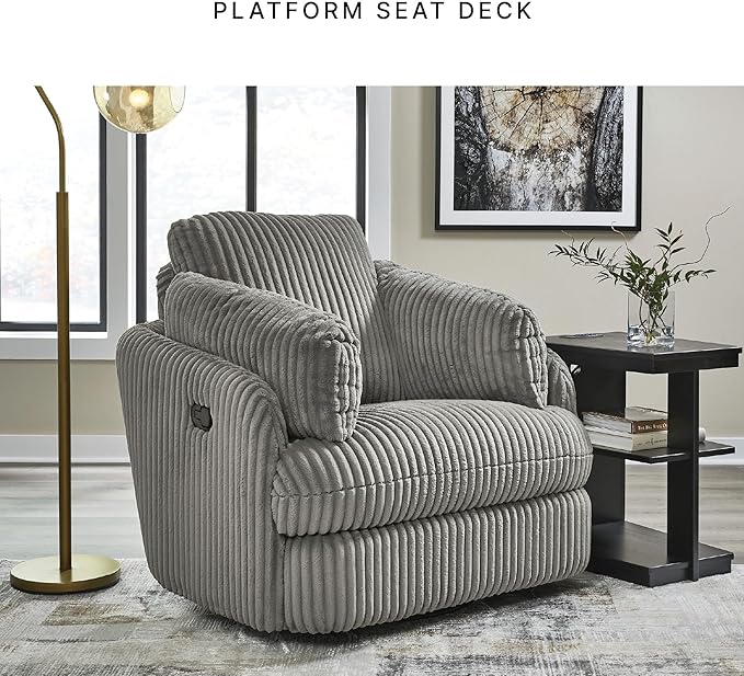 Signature Design by Ashley Tie-Breaker Swivel Glider Recliner, 2 Bolster Pillows, Hidden Storage, Fabric Upholstery, 41.38" W x 40.25" D x 39.75" H, Light Gray