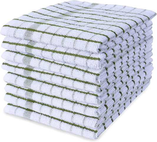 AMOUR INFINI Kitchen Dish Cloths Set of 8 - Ultra Soft, Highly Absorbent, Quick-Drying Terry Cotton Dishcloths 12"x12" Inch Wash & Cleaning Cloths for Kitchen & Dishwashing (Green) - Nestoria