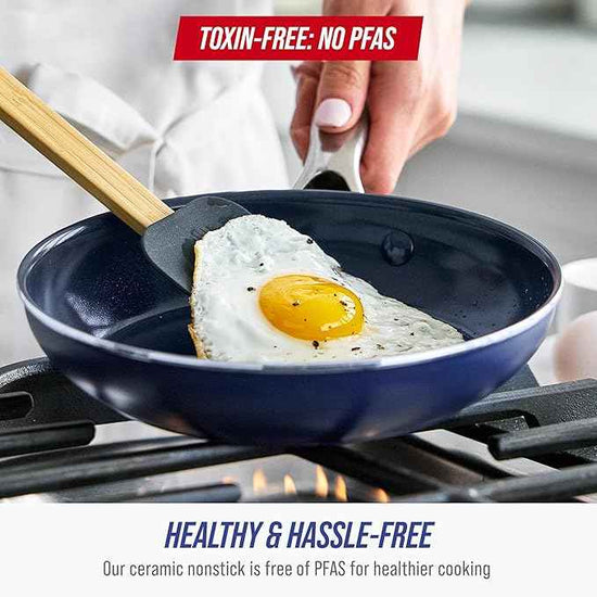 Blue Diamond 14 Piece Cookware Set, Diamond Infused PFAS & PFOA-Free Ceramic Nonstick Pots and Pans, Durable, Non Toxic, Metal Utensil Safe & Scratch Resistant, Dishwasher & Oven Safe, Blue
