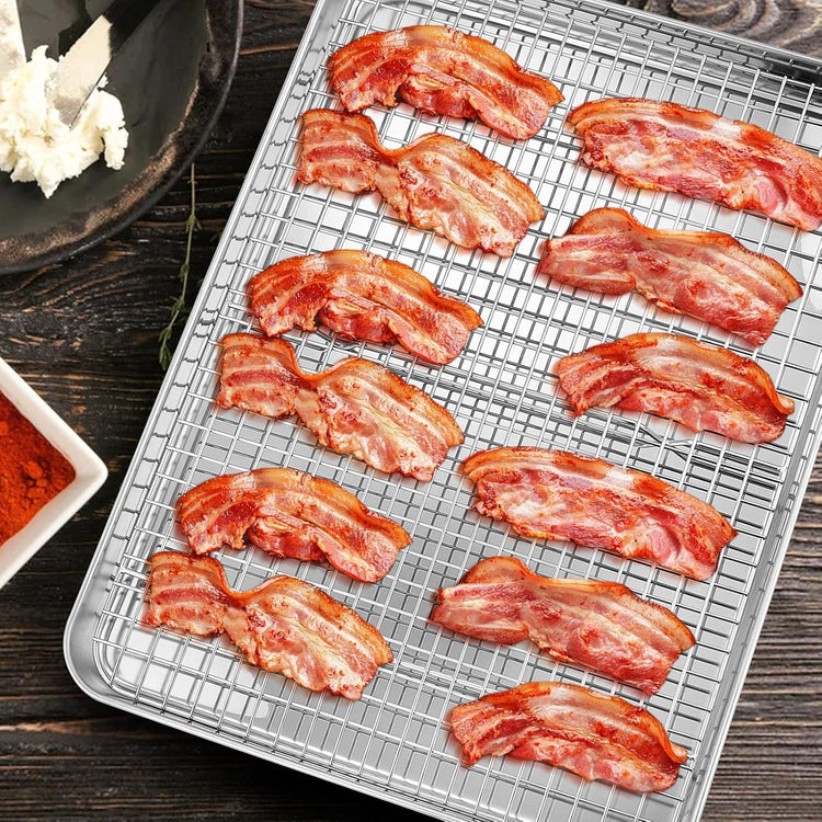 Cooling Rack Set of 2, E-far Stainless Steel Baking Rack for Oven Roasting Cooking Bacon Cooling Cookie Cake, 15.3” x 11.2” Metal Bakeable Mesh Grilling Wire Racks, Non-toxic & Dishwasher Safe