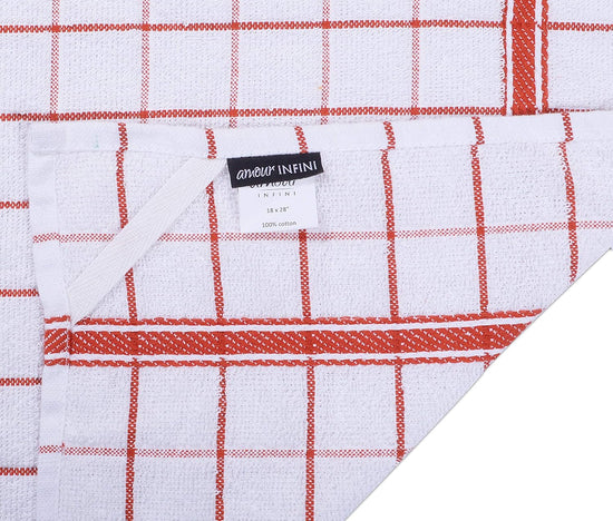 AMOUR INFINI Terry Cotton Kitchen Towels 4-Pack - Large 18 x 28 Inch, Absorbent & Soft Dish Towel with Hanging Loop, Washable Ideal for Cleaning, Drying (Rust) - Nestoria