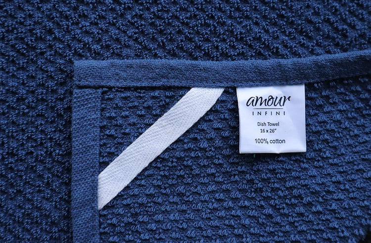 AMOUR INFINI Kitchen Towels Pack of 4 - Absorbent, Quick Drying Premium Cotton Tea Towel - Kitchen Linens 16x28 Inch Dish Towels with Hanging Loop (Blue) - Nestoria