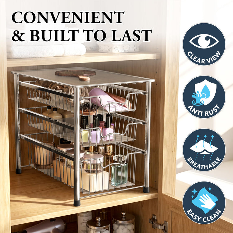 Stackable 3 Tier Sliding Basket Organizer Drawer