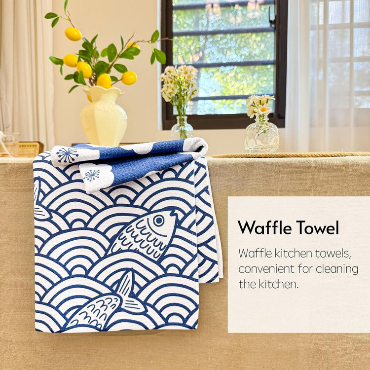 Kitchen Towels, Premium Dish Towels for Kitchen Drying, 18" x 30" Tea Towels, Quick Dry Microfiber Dish Cloths, Ocean Sakura Series, 2-Pack