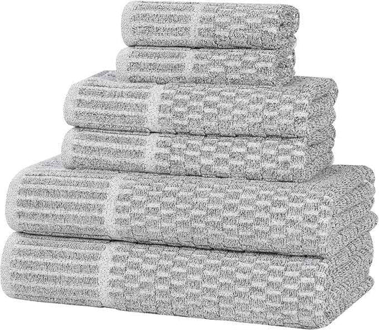 Superior Juno Viscose Cotton Blend Medium Weight Towels, for Bathroom, Shower, Spa, Plush, Quick Dry, Ultra-Soft Towels, Bath Essentials, Border Detail, 6 Piece Assorted Towel Set, Charcoal