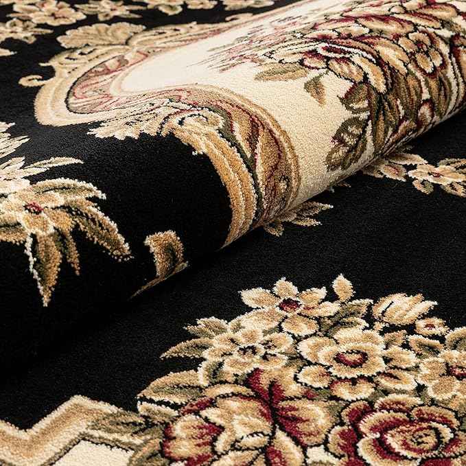 Pastoral Medallion Black French European Formal Traditional 2x7 (2'3" X 7'3") Runner Rug Stain / Fade Resistant Contemporary Floral Thick Soft Plush Hallway Entryway Living Dining Room Area Rug