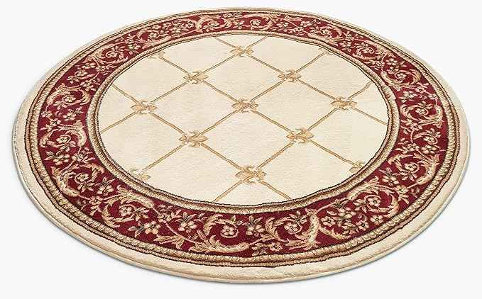 Well Woven Timeless Collection Fleur De Lis Ivory 5' Foot Round Luxurious Traditional French Aubusson Oriental Area Rug Perfect for Living Room Bedroom or Dining Room Easy-to-Clean Durable Design