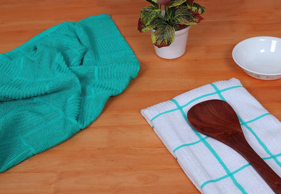 AMOUR INFINI Kitchen Towels Pack of 4 Absorbent, Quick Drying Premium Terry Cotton Dish Towel with Hanging Loop 16x28 Inch Hand & Tea Towels (Teal) - Nestoria