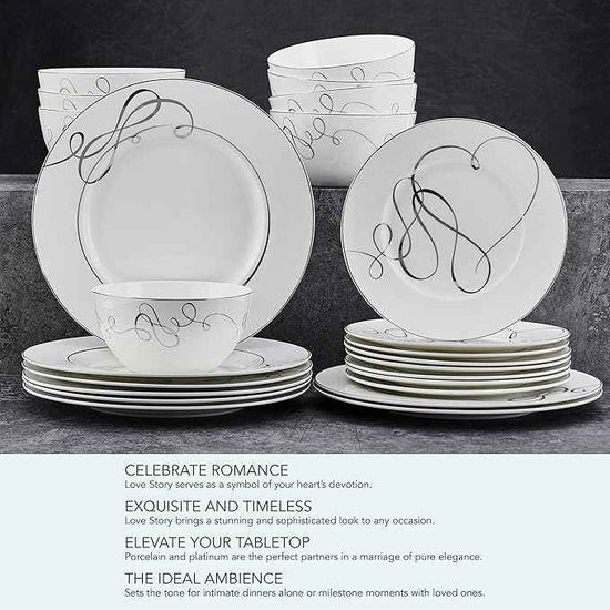 Mikasa Love Story Platinum Banded 24 Piece Dinnerware Set, Service for 8