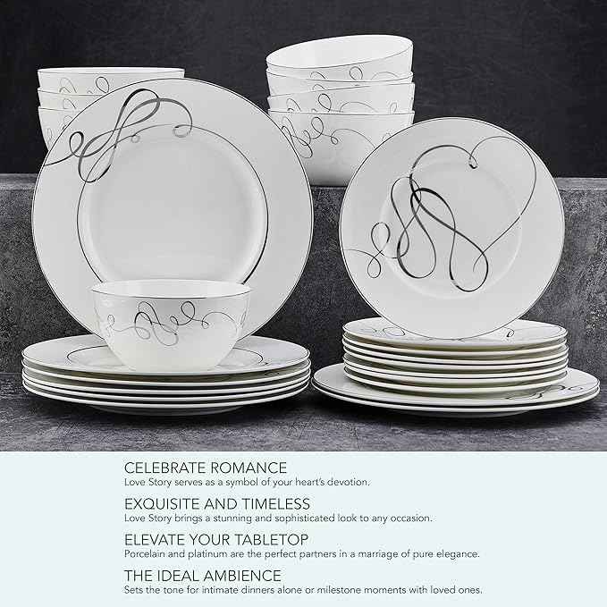 Mikasa Love Story Platinum Banded 24 Piece Dinnerware Set, Service for 8