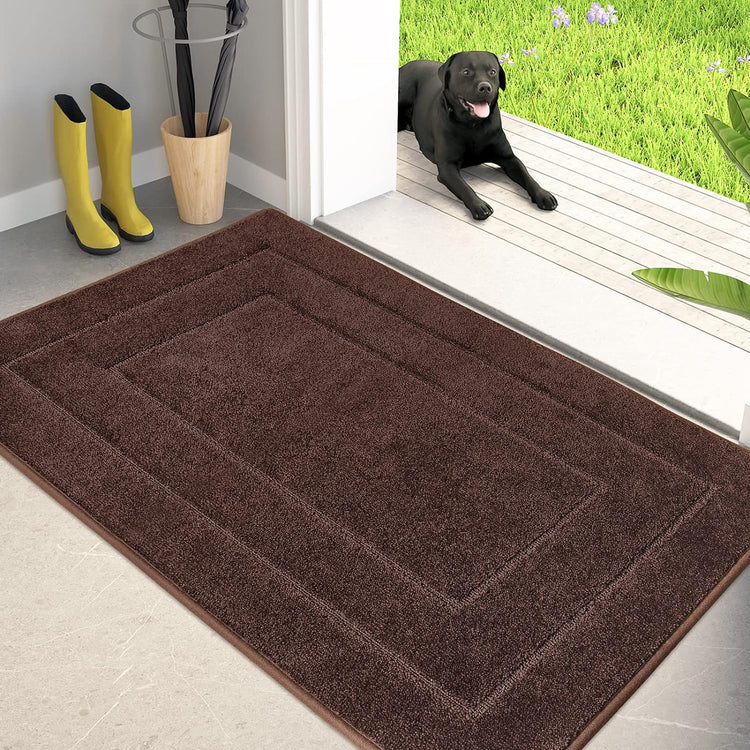 PURRUGS Dirt Trapping Door Mat 34" x 59", Non-Slip/Skid Machine Washable Entryway Area Rug, Dog Doormat, Super Absorbent Welcome Mat for Muddy Wet Shoes and Paws, Brown