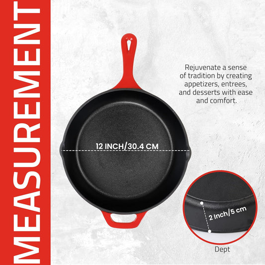 Utopia Kitchen Cast Iron Frying Pan 6.5 Inch, Cast Iron Chefs Pan, Pre Seasoned Skillet, Safe Grill Cookware for Indoor & Outdoor Use, Red - Nestoria