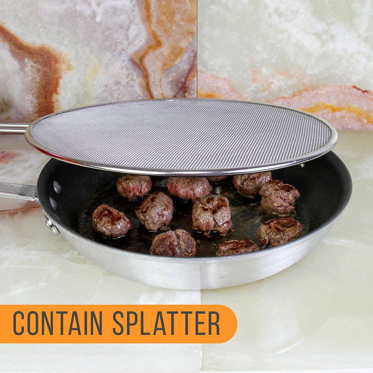 U.S. Kitchen Supply Stainless Steel Splatter Guard 13" Fine Mesh Cover, Grease & Oil, Splatter Screen for Frying Pan, Cooking Pots, with Resting Feet