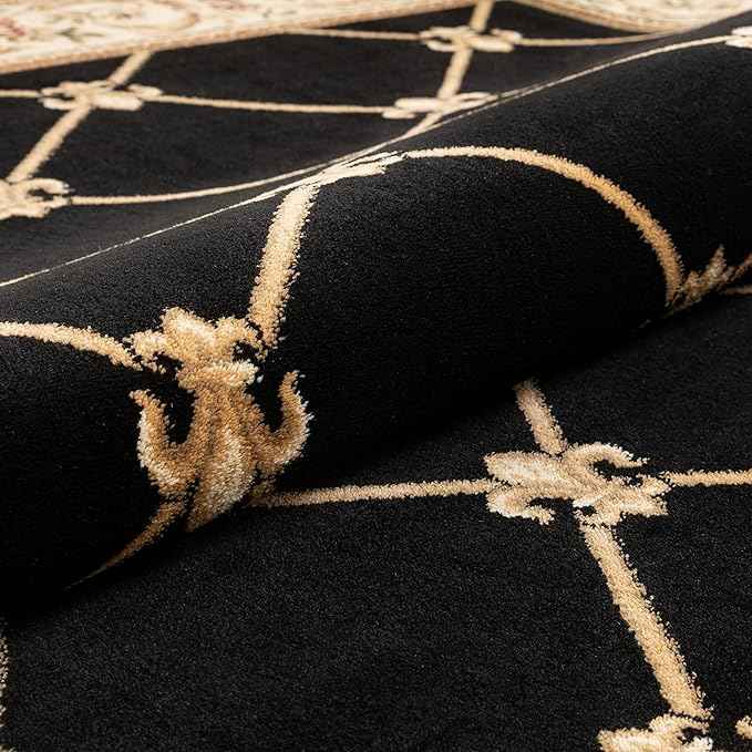 Patrician Trellis Black French European Formal Traditional 3x12 (2'7" x 12') Runner Rug Stain/Fade Resistant Contemporary Floral Thick Soft Plush Hallway Entryway Living Dining Room Area Rug
