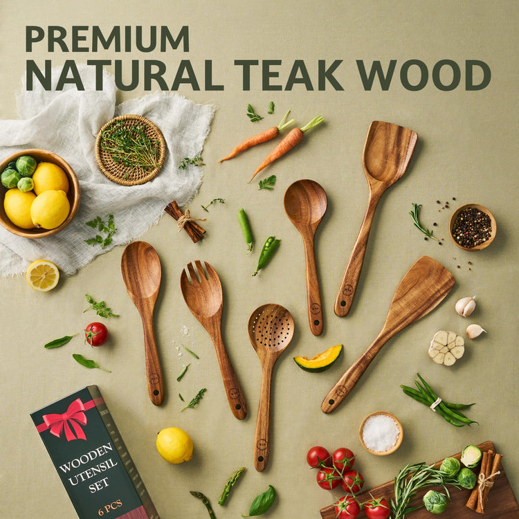 6 Piece Teak Wood Cooking Utensil Set (6 Count)