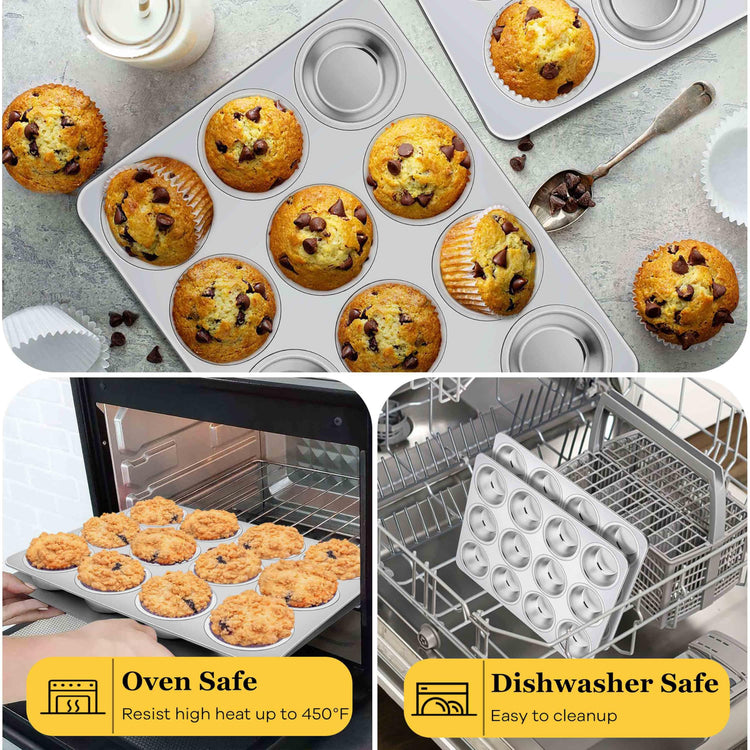 Stainless Steel Muffin Cupcake Pan 12 Cups (2.5 Count)