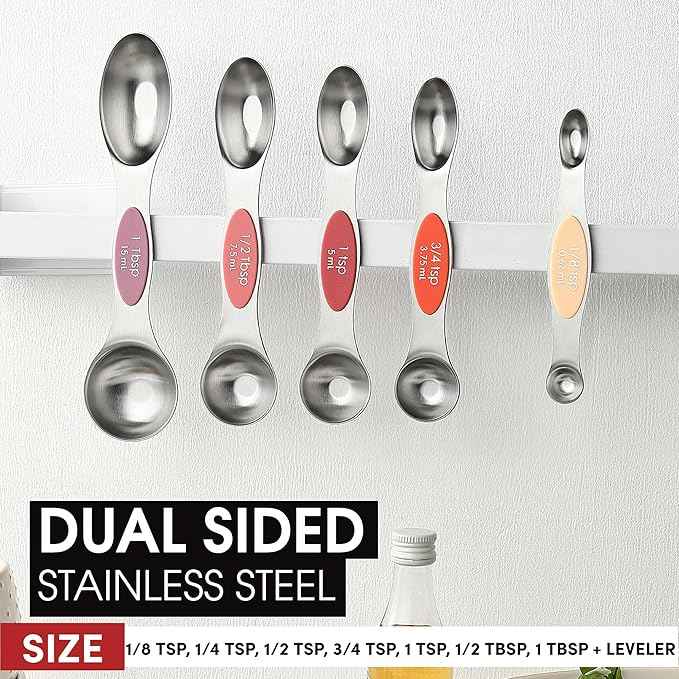 Spring Chef Stainless Steel Metal Magnetic Measuring Spoons Set of 8 with Leveler, Heavy Duty Nesting Teaspoon & Tablespoon Measuring Spoons, Kitchen Gadgets for Baking & Cooking - Desert Sunset