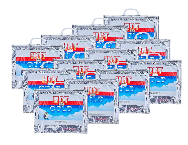 Superio Hot and Cold Insulated Bags for Food Delivery, Grocery Shopping Bags, Food Storage for Hot and Frozen Food for Travel, Disposable Cooler Bag, Reinforced Thermal Lunch Bag (12, 15.5"x13")