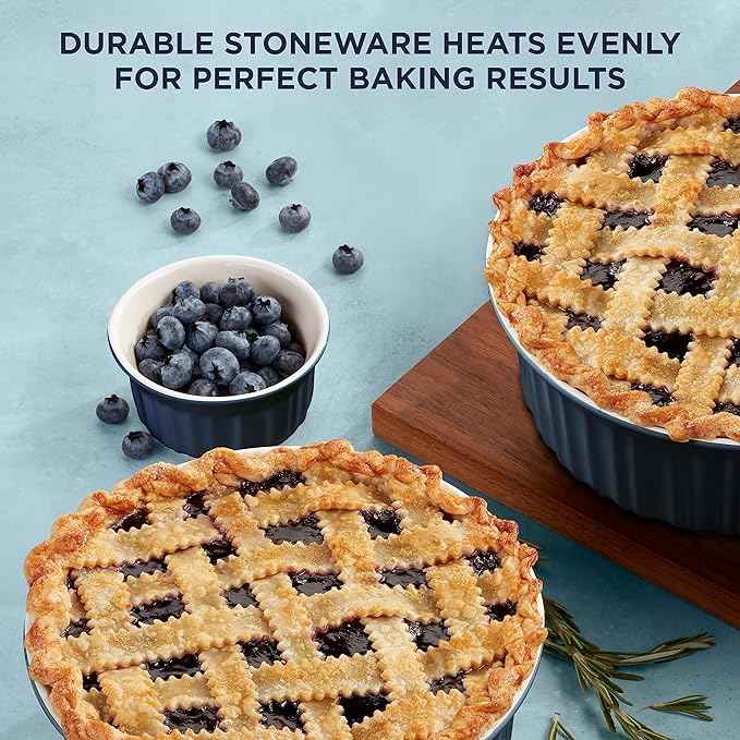CorningWare Ceramic Bakeware Set with Lids, Chip and Crack Resistant Stoneware Baking Dish, Microwave, Dishwasher, Oven, Freezer and Fridge Safe, 12-Piece French Navy