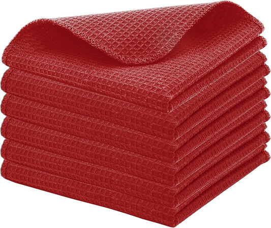 PurpleEssences Dish Cloths and Dish Rags - 6 Pack Waffle Weave Solid Kitchen Dish Wash Cloths, 100% Cotton, 12 x 12 Inches, Ultra Soft Absorbent Quick Drying - Red - Nestoria