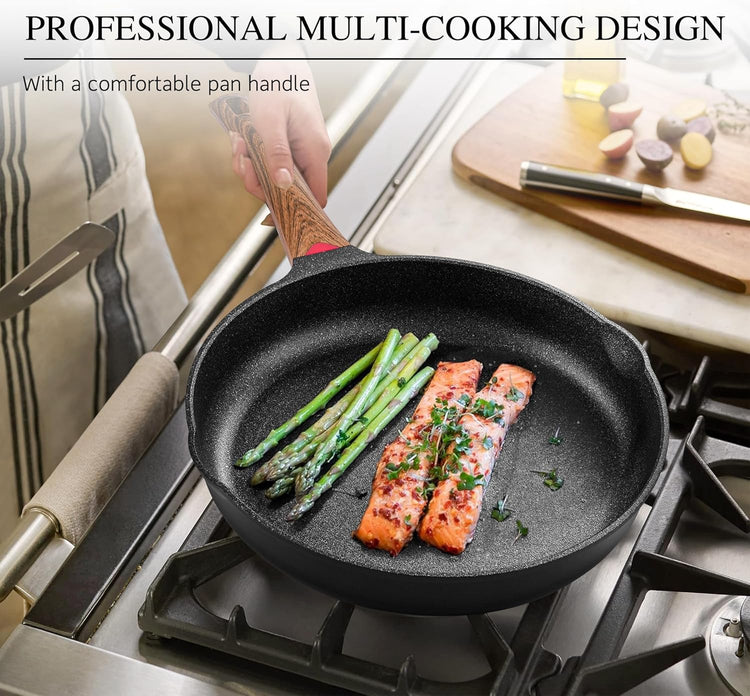 Vinchef 8" Non Stick Frying Pans, Skillet with Lid Used for All Stoves, Induction Non Toxic Cookware, Cooking Pans Nonstick Capable of Kitchen - Nestoria