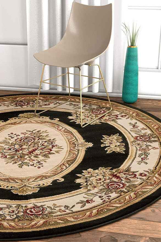 Well Woven Timeless Collection Le Petit Palais Black 5' Foot Round Luxurious Traditional French Medallion Oriental Area Rug Living Room Bedroom Dining Room Easy-to-Clean Durable Design