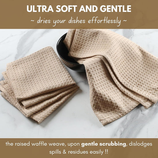 Native Fab Cotton Kitchen Towel with Hanging Loop 16x26 inches, 4-Pack, Waffle Weave Kitchen Towels for Cleaning Drying, Washcloths Soft & Absorbent Cloth Rags, Bar Towel, Dish Cloth, Beige - Nestoria