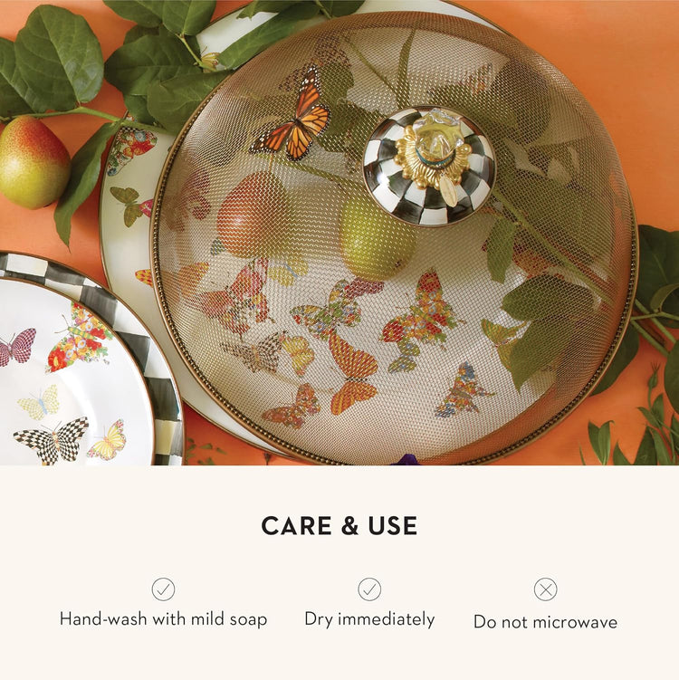 MACKENZIE-CHILDS Enamel Serving Platter, Decorative Serving Platter for Food, 16 Inches, Butterfly Garden