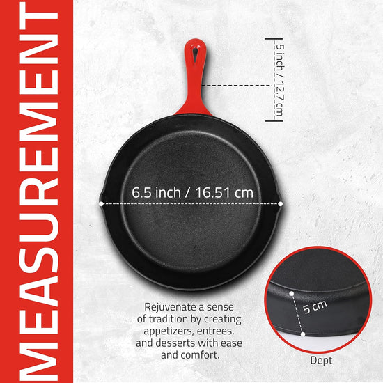 Utopia Kitchen Saute Frying Pan 6.5 Inch, Cast Iron Chefs Pan, Pre Seasoned Cast iron Skillet, Safe Grill Cookware for Indoor & Outdoor Use, Red - Nestoria