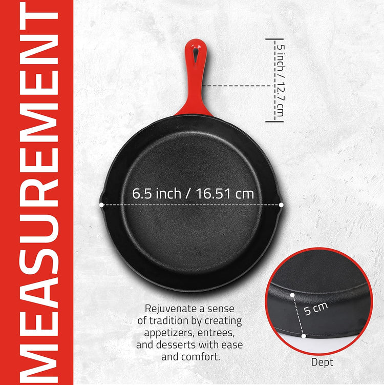 Utopia Kitchen Saute Frying Pan 6.5 Inch, Cast Iron Chefs Pan, Pre Seasoned Cast iron Skillet, Safe Grill Cookware for Indoor & Outdoor Use, Red - Nestoria