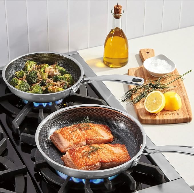 Cuisinart FusionPlus Hybrid Nonstick Stainless Steel Cookware Set, 2-Piece Skillet Cooking Set with PFAS-Free PURELYSEAR Ceramic Non Stick Technology, Scratch Proof, Cool Grip Handles, Dishwasher Safe