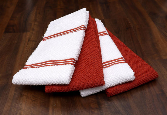 AMOUR INFINI Kitchen Towels Pack of 4 - Absorbent, Quick Drying Premium Cotton Tea Towel - Kitchen Linens 16x28 Inch Dish Towels with Hanging Loop (Rust) - Nestoria