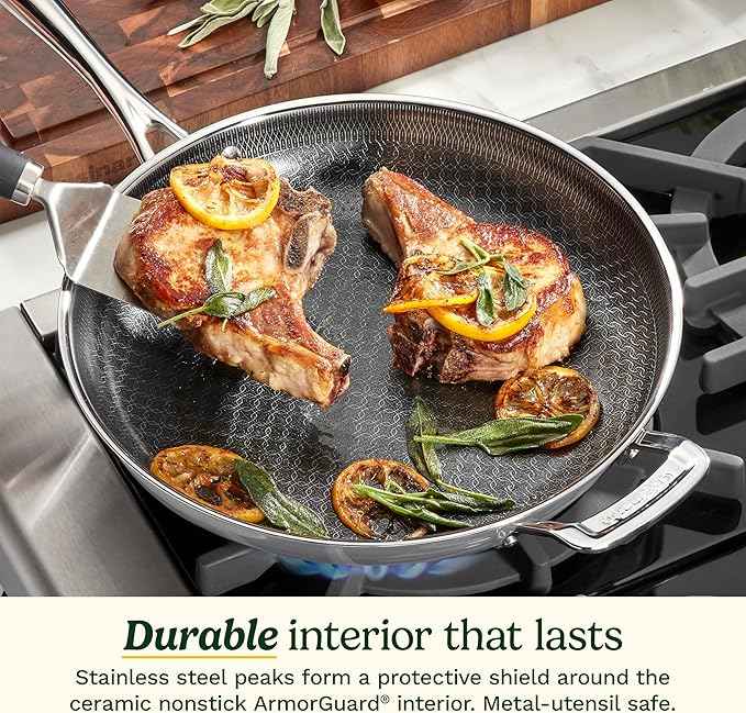 Cuisinart FusionElite+ Hybrid Nonstick Tri-Ply Stainless Steel Skillet, 8″ Skillet Frying Pan with PURELYSEAR Ceramic Nonstick Technology, Scratch Proof, Cool Grip Handles, Dishwasher Safe