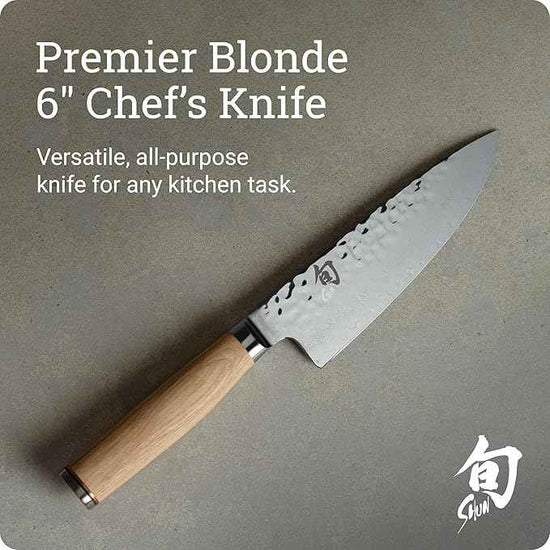 Shun Premier Blonde 6" Chef's Knife, Handcrafted Japanese Kitchen Knife for Professional and Home Chefs, VG-MAX Core with Damascus Stainless Steel Cladding, Pakkawood Handle