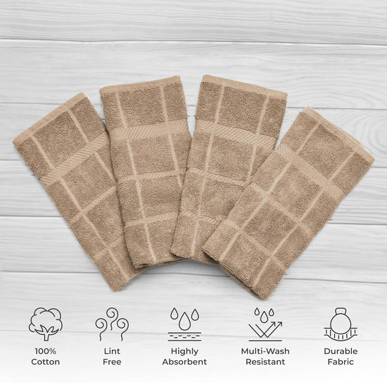 100% Cotton Terry Dish Towels, 4 Pack Plain, 16 x26 Inches, Super Soft and Absorbent Kitchen Towels, Perfect for Kitchen Cleaning and Dish Washing | Tan - Nestoria