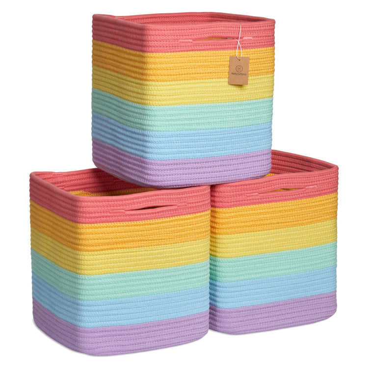 Storage Cubes 11 Inch Cotton Rope Woven Baskets for Organizing (3 Count)