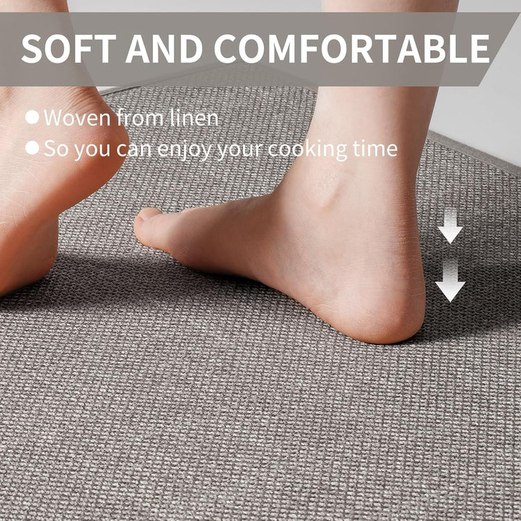 Kitchen Mats for Floor, Super Absorbent Kitchen Rugs Non Slip Washable, Soft Imitation Linen Braided Runner Rug, Standing Mat Kitchen Sink Mat, Easy to Clean, Gray 17x71