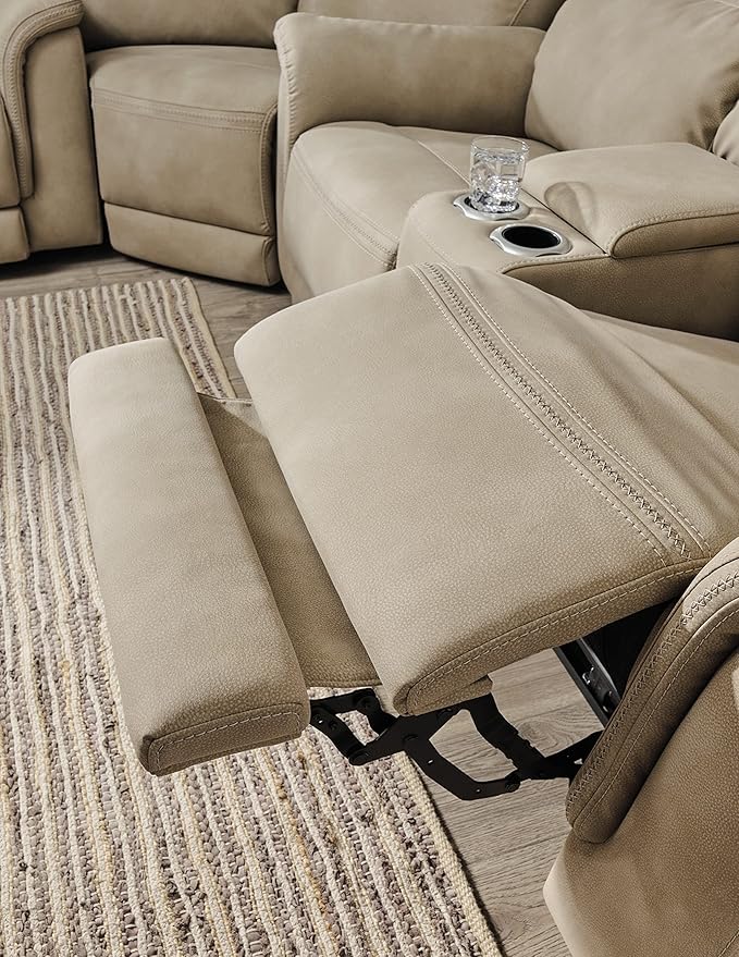 Signature Design by Ashley Next-Gen DuraPella Power Recliner with Adjustable Headrest, Extended Ottoman, USB Charging, Water Repellent Faux Leather, Beige