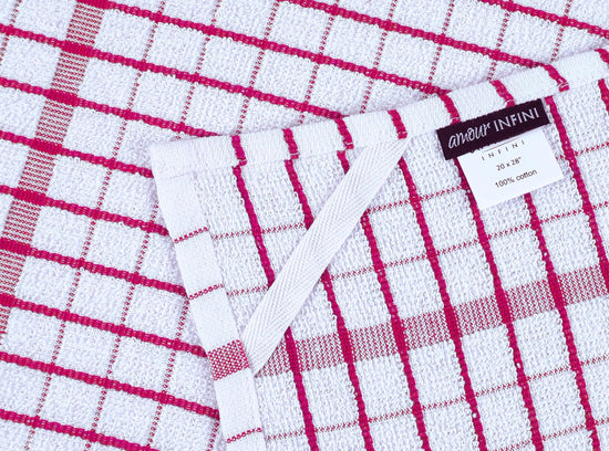 AMOUR INFINI Kitchen Towels Set of 4 - Highly Absorbent, Super Soft Terry Cotton 20x28 Inch Dish Towels with Hanging Loop - Hand & Tea Towels for Cleaning & Drying Dishes (Pink) - Nestoria