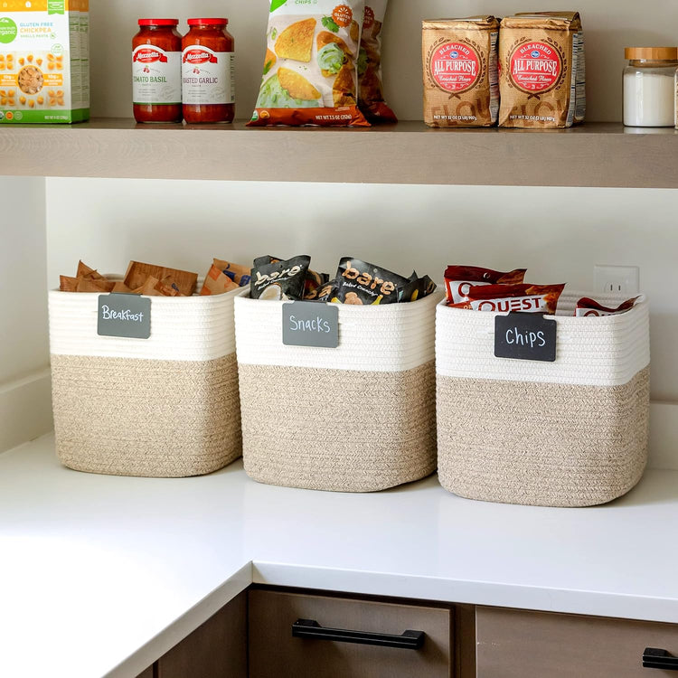 NaturalCozy 13 Inch Cube Storage Bins Cotton Rope Woven Baskets for Organizing 3-Pack | 13 x 13 Storage Cubes | Fabric Square Storage Baskets for Shelves Organizer, Kids Toy Bins, Closet Baby Nursery